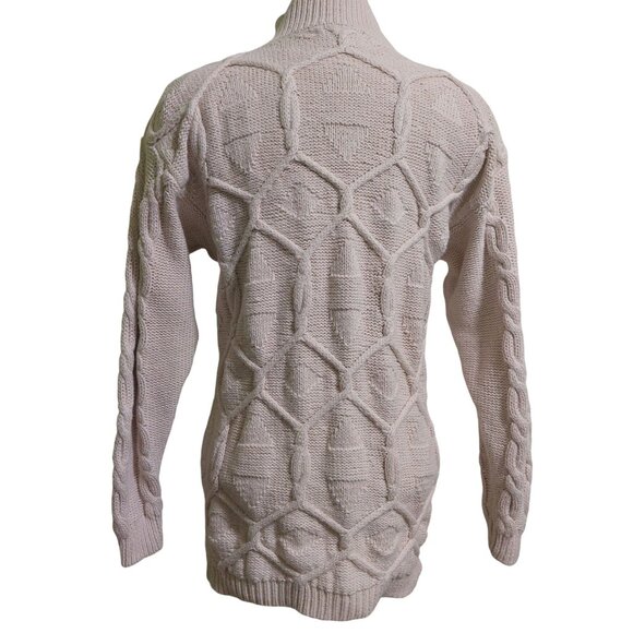 Vintage Mixed Blues Mock Neck Ivory Cable Knit Sweater Medium~80's~Heavy/Thick - Picture 3 of 10